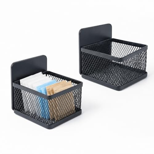 Raoletin 2 Pcs Sachet Holder Magnetic Sweetener Sachets Basket, Black Wire Sugar Sachets Organiser for Fridge Coffee Station Side, Small Magnetic Storage Caddy for Tea Bag, Condiment and Sugar
