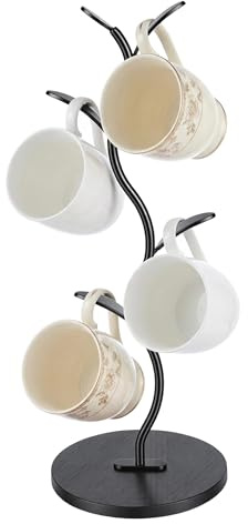 ZHABAYEN Mug Tree Stand with 4 Hooks, Bronze Metal Leaf Branch