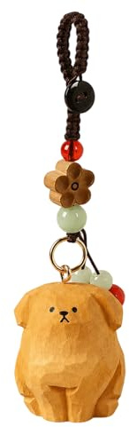 Cuxawamiyo Llavero de Madera Colgante de Perro Tallado a Mano de Madera para Bolso Llaves del Coche Mochila Accesorio Decorativo Boho para Llaves