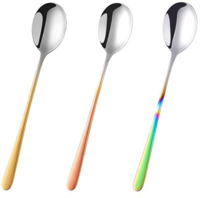 Uonlytech 3 Piezas Cucharas Soperas Largas Acero Inoxidable Mango para Servir Sopas Postres Café Té para Casa Restaurante Dorado Degradado Rosa Dorado Colorido