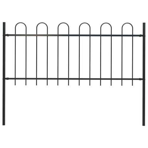 Kaloriko Valla de jardín Boxtel, elemento de acero con accesorio de planchado, 181 x 80 cm, color negro, robusto panel de valla para protección visual, estera de doble varilla, borde de metal, ideal