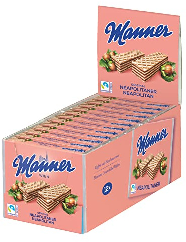 Manner Neapolitaner | vegane knusprige Waffeln mit Haselnusscreme | 12er Pack (12 x 75 g)