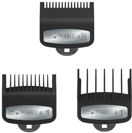 WAHL Premium Attachment Combs, #0.5-1.5, 1.5-4.5mm, Peines guía para cortapelos con clip metálico, protectores para cortapelos, negro, Super Taper, Legend, Senior, Magic Clip, Balding
