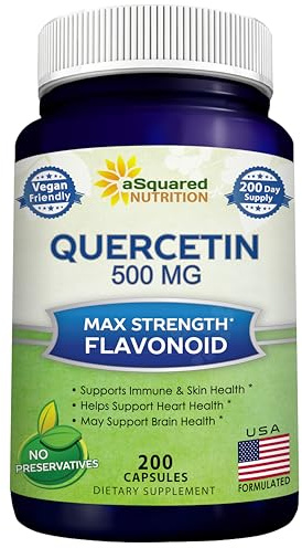 aSquared Nutrition Quercetin 500mg Supplement - 200 Capsules - Quercetin Dihydrate to Support Cardiovascular Health - Max Strength Powder Complex Pills to Help Improve Immune Response