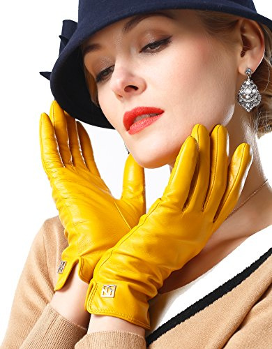NappaNovum Damen Italienische Lederhandschuhe Lammfell Winter Komfort Handschuhe (Touchscreen oder ohne Touchscreen), hellgelb, Medium