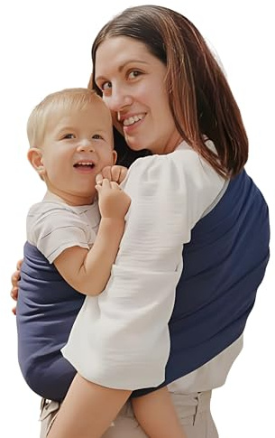 NéoBulle - Sling Sergé Brisé - Portage en Écharpe sans Nœud - Installation Facile - Léger et Confortable, en Coton Bio - 100% Fabriqué en France - De la Naissance à 3-4 Ans, Bleu Fregate