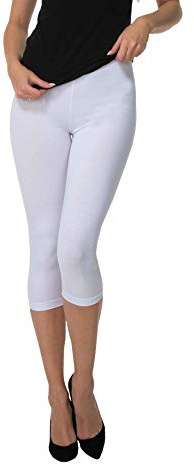 BeComfy Leggings 3/4 Capri en Coton pour Femmes Plusieurs Tailles Couleurs Leggings Opaques Rouge Noir Graphite Gris Blanc Bleu Rose Beige (S, Blanc)