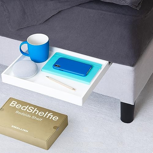 BedShelfie Nachttisch Zum Einhängen Bettablage für Etagenbett und oberes Etagenbett, Essentials für Studentenwohnheimzimmer, Hochbett Organizer zum Anklipsen, Nachttisch Tablett – weiße Holzrutsche