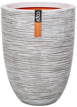 Capi Europe - Gefäß elegant niedrig Rib NL - 46x58 - Elfenbein - Blumentopf für den Innen- und Außeneinsatz - Übertopf - Pflanztopf - Pflanzgefäß - Kunststoff - KOFI783