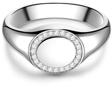 GLANZSTÜCKE MÜNCHEN Damen Ring 925/- Sterling Silber | rhodiniert, Siegelring, Zirkonia, weiß