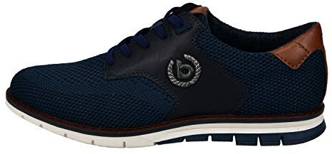bugatti Homme Chaussure à lacets en mélange de matières respirantes, mousse à mémoire de forme, lacets élastiques, Bleu Foncé, 42 EU