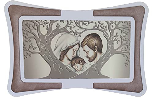 Quadro Albero della Vita Sacra Famiglia con Cornice in Ecopelle Bianca con Inserto Imbottito Fili Argento o Rame e Brillante Oro; Regali utili Originali e a Prezzi Bassi (Argento-Rame 60x90cm)