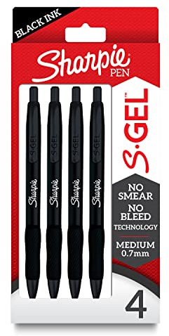 Sharpie S-Gel Gel Pens Sleek Metal Barrel Matte Black Medium Point (0.7mm) Black Ink 4 Count