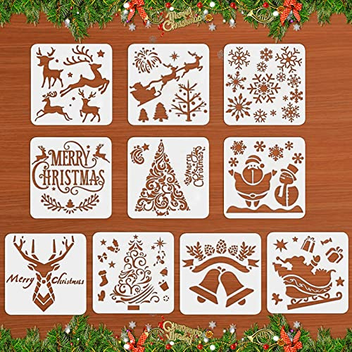 JOKILY Schablone Weihnachten, Zeichenschablonen Malschablonen aus Kunststoff, Schablonen Wiederverwendbar für Scrapbooking Fotoalbum, DIY weihnachtskarten, Geschenke Weihnachten (10 Stück)