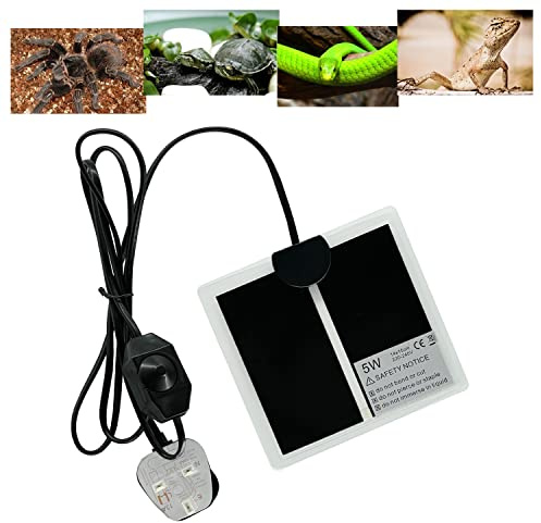FIPASEN Reptile Heating Mat, Reptile Heating Pad with Temperature Adjustment for Reptiles Tortoise Snakes Lizard Gecko Hermit Crab Turtle Amphibians - Removable Terrarium Heat Mats(5W, 6x5.5 inches)