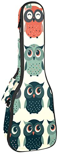 Ukulele väska roliga ugglor sömlöst mönster ukulele fodral för Sopran Tenor konsert 23 tum 10 mm tjock mjuk vadderad justerbara remmar spelväska