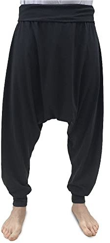 SAVARI | Pantalones Harem | Modelo Relax | Primavera y Otoño | con Bolsillos | Tiro Bajo | Cintura y Piernas Anchas | Pantalón para Casa, Yoga, Pilates y Fitness | Mujer y Hombre | Negro | Talla XL