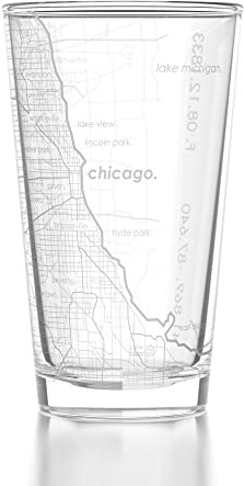 Well Told Engraved Chicago Illinois Map Pint Glass, Etched Beer Gift (16 oz, Clear) City Map Pint, Custom City Glassware, Gifts For Beer Lovers