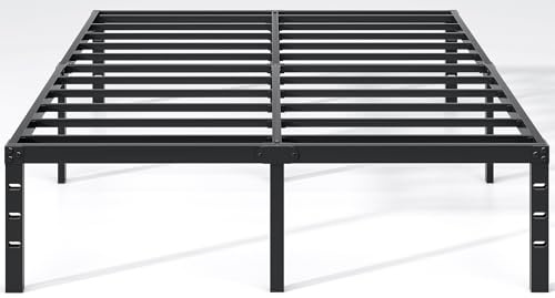 NEW JETO Metal Bed Frame,King Size Bed Frame with Storage Space,Heavy Duty Sturdy Mattress Foundation,Easy Assembly,No Box Spring Needed, Black,14 Inch,King, Bedroom Furniture
