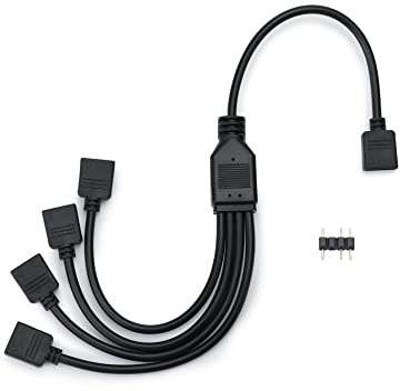 QWORK® ARGB splitterkabel, 5 V, 3-polig, argb splitter, 1 buchse auf 4 stecker, 30cm, für CPU-Kühler und 5 V ARGB-Lüfter