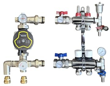 Wärmer System 2 Port Underfloor Heating Manifold with 'A' Rated Auto Pump GPA25-6 III and Blending Valve Set