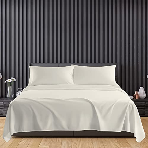 Sunshine Comforts Microfiber Flat Sheets King Size Breathable, Anti Wrinkle, Shrink and Fade Resistant Bed Sheets Bedding & Linen 260 x 254cm Bedding King Size Flat Sheets (Cream)