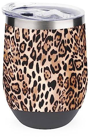 Sexy Leopard Print 12 Oz Insulated Wine Tumbler Reusable Travel Mug Coffee Cup with Lid for Women Men Gift