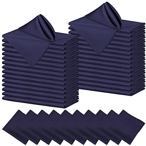 Cachpib 30 Stück Damast Stoffservietten Navy Blau 43 x 43 cm Servietten Stoff Satin Tischservietten Weiche Servietten Falten für Tischdeko Geburtstag Party Hochzeit Deko