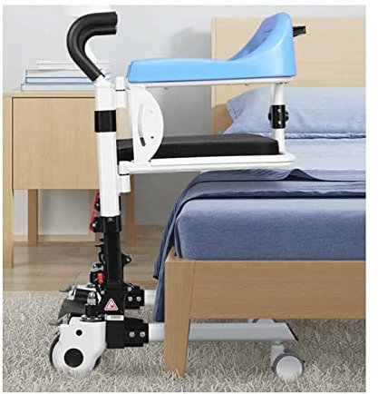 Ascenseur 4 en 1 pour patient à domicile, transports médicaux, fauteuil roulant, chaise percée, salle de bain, chaise percée, chaise de douche avec siège divisé à 180 ° et plateau de lit pour