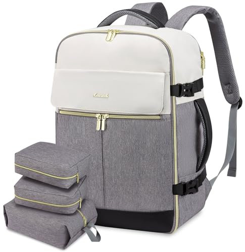 LOVEVOOK Rucksack Handgepäck Flugzeug Reiserucksack 47x31x20 groß Weekender Damen, Laptop Rucksack für 17 Zoll Travel Backpack mit Koffertaschen Kleidertaschen, Beige Grau Schwarz