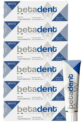 Betadent KIT 6 DENTIFRICIO WHITE SBIANCANTE. Delicato e non abrasivo, ripristina il bianco naturale dei denti. Alito fresco, azione antiplacca, antitartaro - 6x100ml