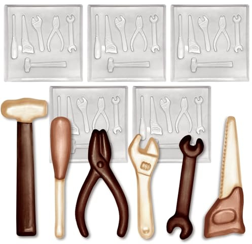 Plastic Mould for Making Chocolate Tools - (Mould only, Chocolate Tools not Included) - Father's Day - Hammer, Screwdriver, Spanner, Pliers, Wrench, Saw - 100g - (5 Sets)