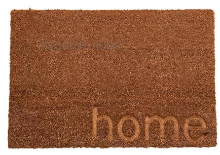 EXQUIZIT HOME® Heavy Duty Coir Door Mat 40x60cm – 15mm Thick Natural Coconut Fibre Doormat, Non Slip Indoor Outdoor Welcome Mat for Front Door, Porch & Garden Entrance (Embossed Home)
