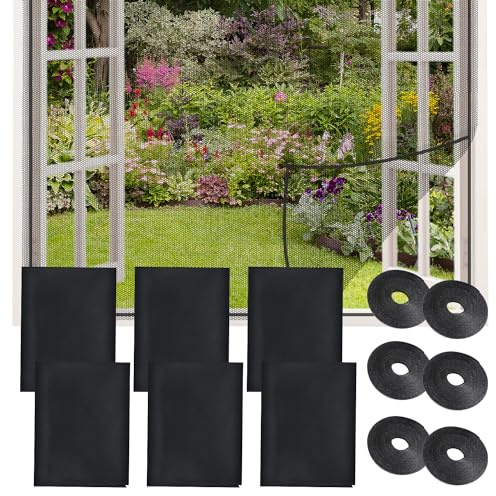 6 Stück Fliegengitter Fenster, 130cm x 150cm Moskitonetze für Fenster, Insektenschutz Fensternetz mit Klebeband, für Fliegen Bug Bee Moskito-Schutz, Fliegennetz Fenster Ohne Bohren