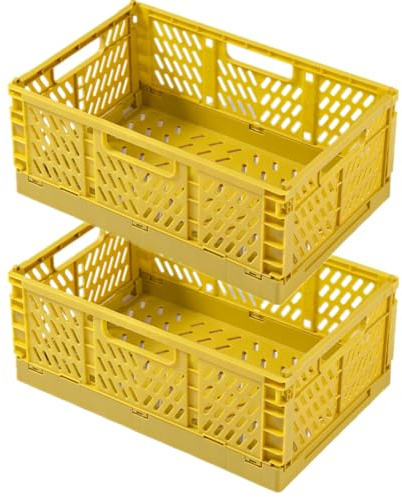 EURXLQ 2Pcs Caja Plegable Plastico Cajas Organizadoras Caja de Almacenamiento Portátil Adecuado para Oficinas, Cocinas, Baños, Habitaciones Almacenaje Plegables de Plástico (Amarillo, 30×20×12 cm)