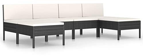 SECOLI Rattan gartenmöbel Set Balkon Lounge Set balkonsofa Gartenlounge Sofa Outdoor loungesofa Outdoor sitzgruppe Outdoor Lounge gartenmöbel mit Auflagen-Schwarz und Creme-6-tlg