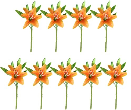 Haibinsuo 9 flores artificiales de lirio para Pascua, realistas, lirios falsos de tigre, primavera, boda, centro de mesa, decoración del hogar, color naranja