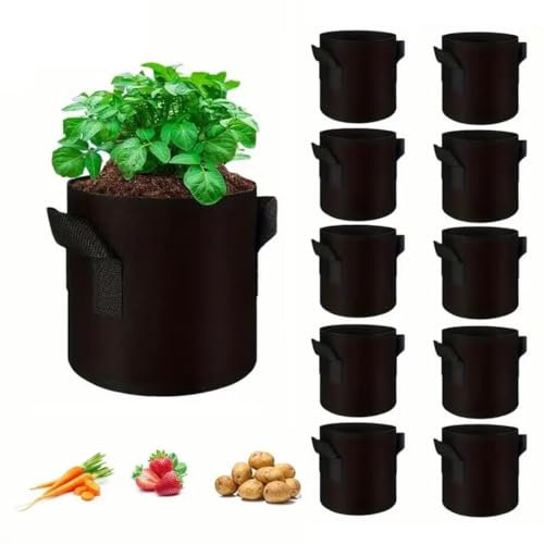 Aevmsor 10 Stück Pflanzbeutel aus Vliesstoff, 10 Gallonen Pflanzen Übertopf aus Vliesstoff, Pflanzsäcke für Tomaten, Pflanzbeutel für Balkon Terrasse, Pflanzsack mit Starken Griffen & Mehrzweckringen