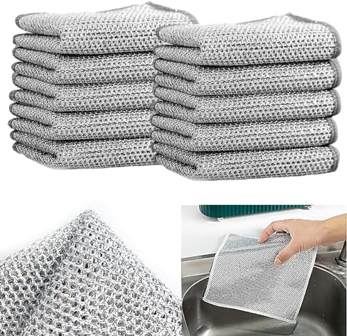 wipes-Shiny Wire Anti-Kratz Reinigungstuch, Doppelschichtige Draht-Spüllappen, Schützt empfindliche Oberflächen vor Kratzern, Stahldraht, Reinigungstuch, Handtuch für Küche (10PCS)