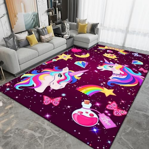 Kinderteppich Cartoon Süßes Einhorn-Tierpferd - Kurzflor Teppich Kinderzimmer Spielteppich Antiallergen Und Extra Weich - Babyzimmer Teppiche Für Junge Und Mädchen Babyteppich 140 X 200 Cm -3Y8R5S0X9S