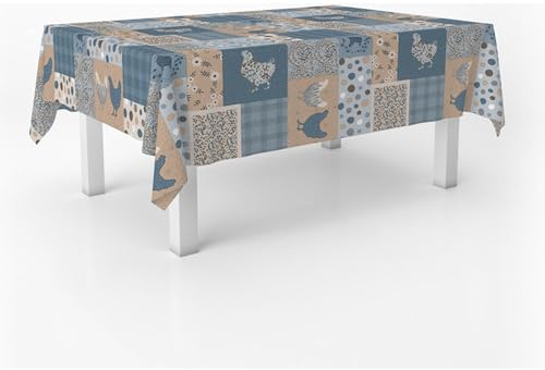 ECOMMERC3 Nappe en Toile cirée rectangulaire Taille 200x140 cm - Style, durabilité et Facile d'entretien pour Votre Table - Nappe en Toile cirée Anti-Taches et imperméable Patch Bleu