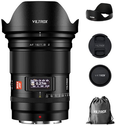 VILTROX AF 16mm F1.8 PRO Z Obiettivo per attacco Nikon Z, obiettivo grandangolare full frame con messa a fuoco automatica F/1.8 per fotocamera Nikon Z-Mount Z5 Z50 Z6 Z6II Z7 Z7II ZFC Z30 Z9 Z8 ZF