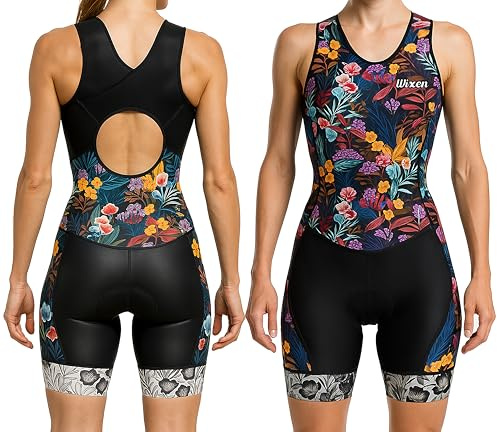 Wixen Race Back Hole Triathlon Suit Women Swim Bike Run Tri Suit Women Multi_Floral_XL