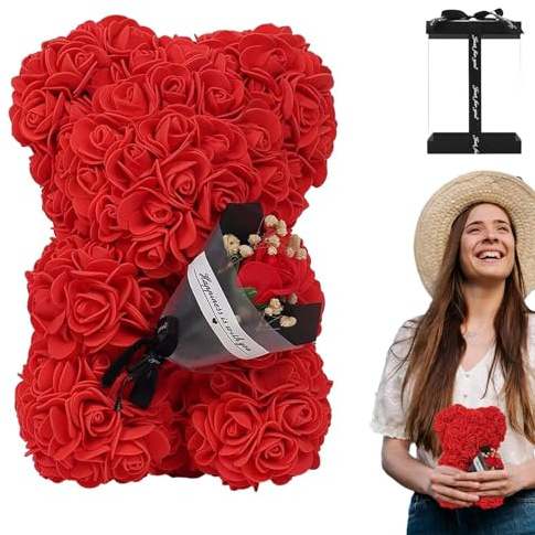 Yorajuy Valentinstag RosenbärGeschenk Für Sie RosenbärNiedlicher Teddybär, Künstliche Rosenbären Mit Rosenstrauß, Romantisch Rosen Teddybär Geschenk Für Weihnachten