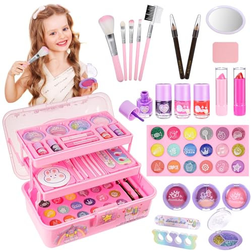 Kinder Schminksets für Mädchen, CestMall 39pcs abwaschbares Make up Starter Kit echtes Make-up Mädchenspielzeug Kinder, Prinzessinnen Rollenspielspielzeug X-Mas Geburtstag Geschenk für 6–12 (Pink)