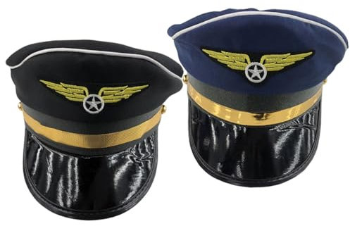 TINEASUR 2stücke Piloten Hut Mütze Hut Kostüm-cosplay Performance-hut Cosplay Schwarz Marineblau Einheitsgröße Verstellbar