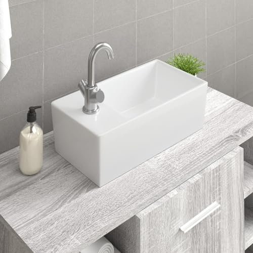 Brokky Lavandino Bianco 48x25x15 cm in Ceramica-Ceramica,Finitura Lucido - Lavandino Design Moderno Bacinella Lavamani Lavello Sanitari Bagno