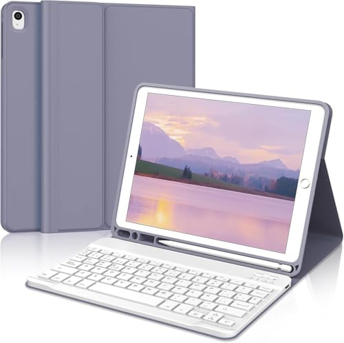 WINCHKING Funda Teclado para iPad 6. Generación/5. Generación 2018/2017 | Desmontable Funda con Soporte, Magnético Bluetooth Teclado para iPad 2018/2017, QWERTY Español Ñ, Púrpura