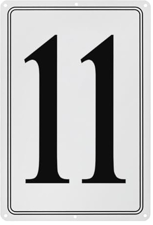 M METERXITY Aluminum Number Sign 11 11.8 Inch, Black Text On White | Rust Free Waterproof Reflective Plate, for Garden, Door, Mailbox, Parking Lot, House Number Wall Decor Sign