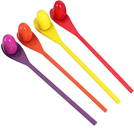 Vaguelly Wooden Balance Game Spoon Race Game Set for Children Mixed Color 4 Spoons 4 Balls Relay Party and Training